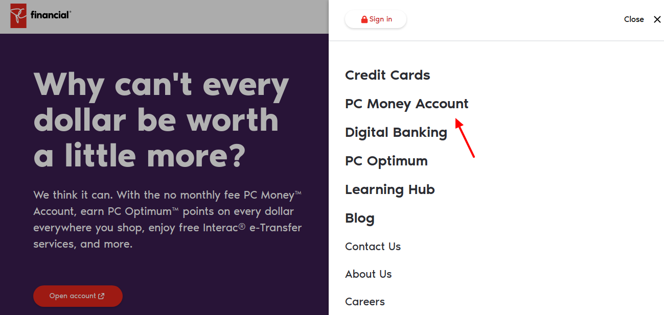 PC Money Credit Card Account Open