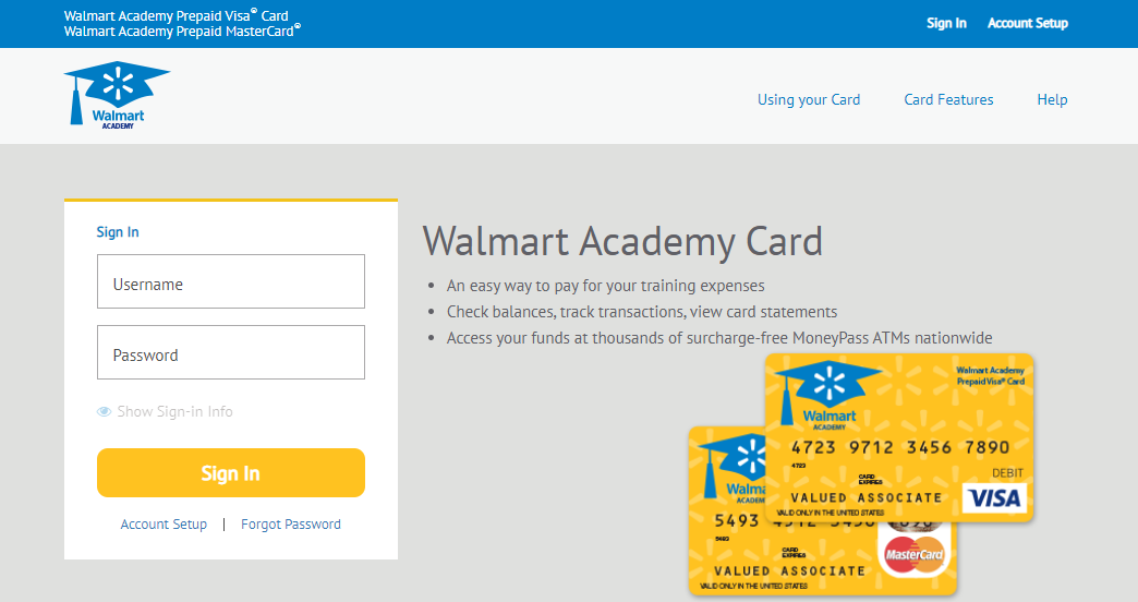 walmart academy card login