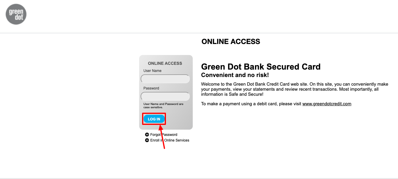 green dot credit card login