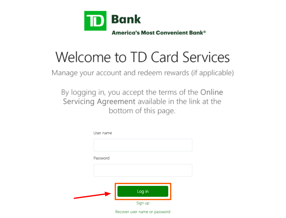 td bank credit card login
