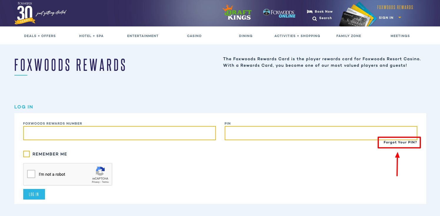 foxwoods rewards forgot password page