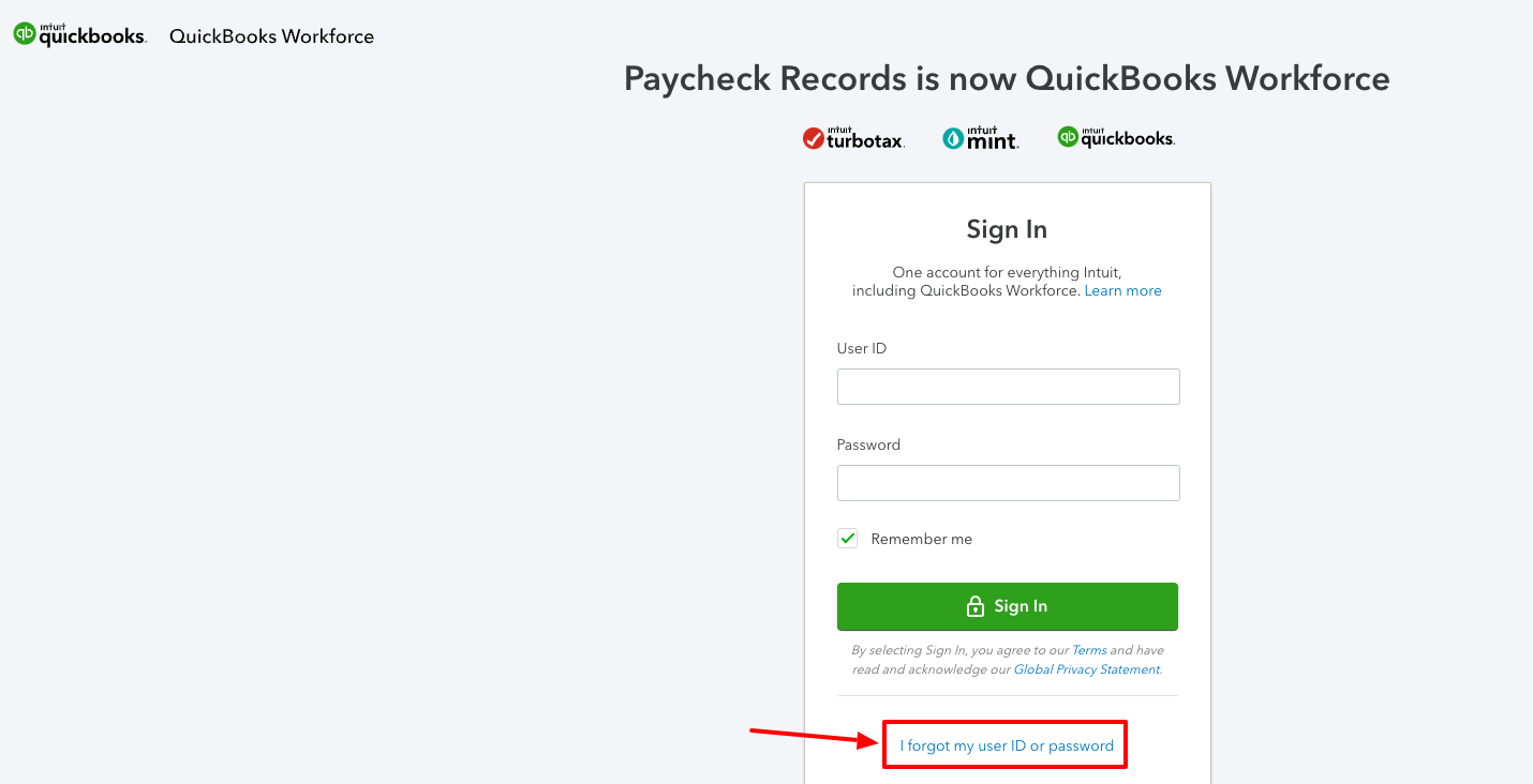 paycheck records forgot password