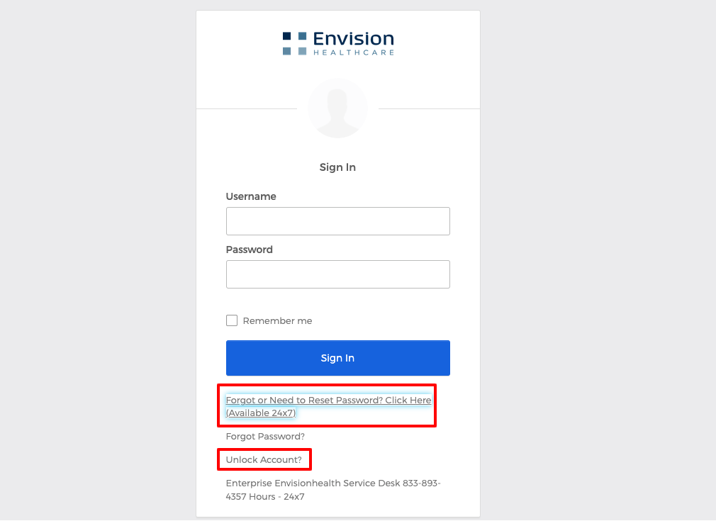 Envision Employee Portal unlock page