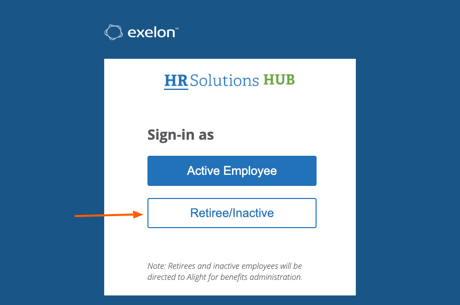 Exelon Retiree or Inactive login page