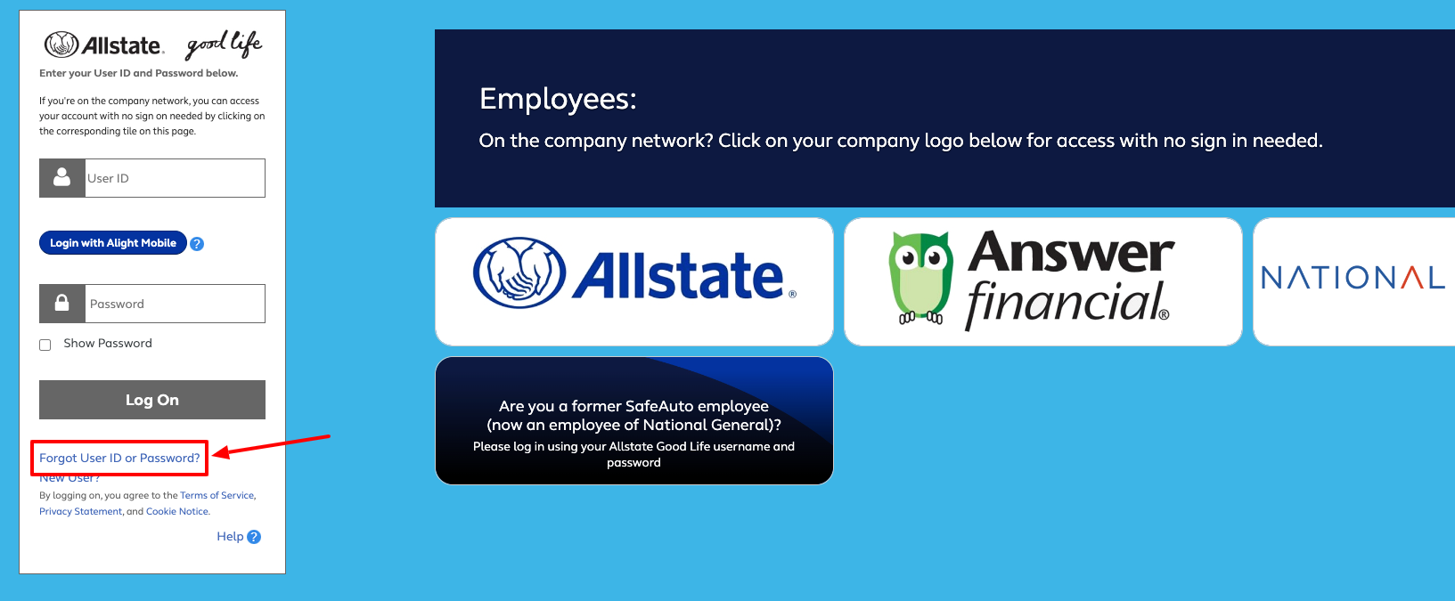 allstate good life forgot userid or password