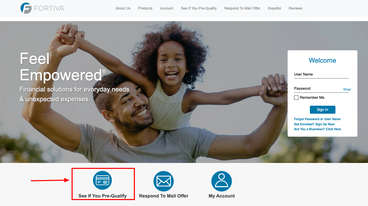 fortiva credit card pre qulify check page
