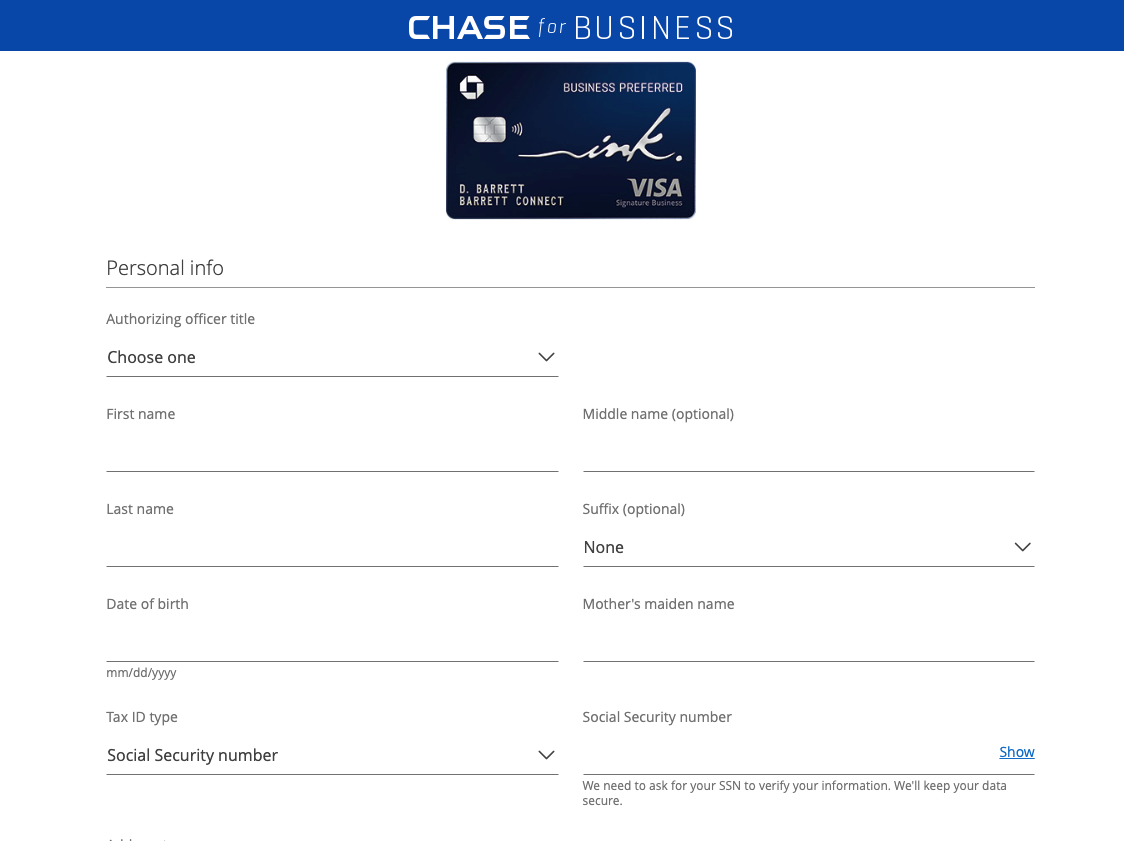 chase ink business preferred card apply