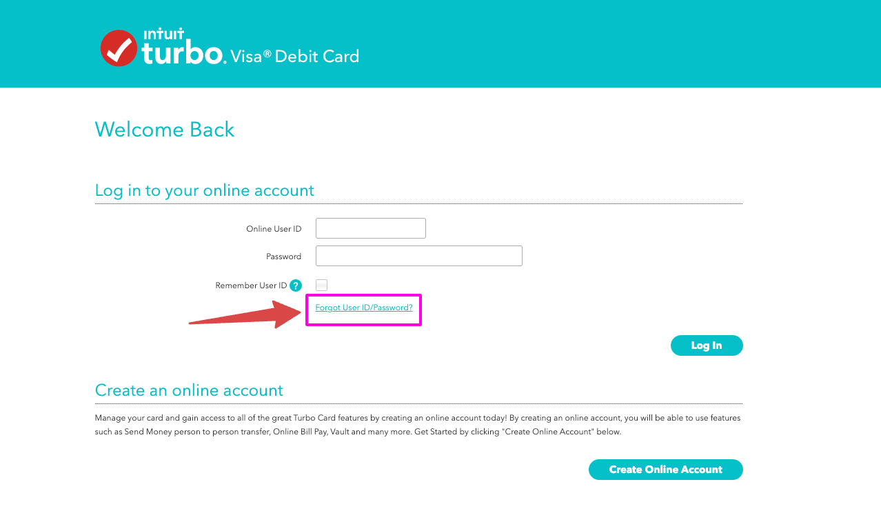 Turbo Prepaid Card forgot password or username page