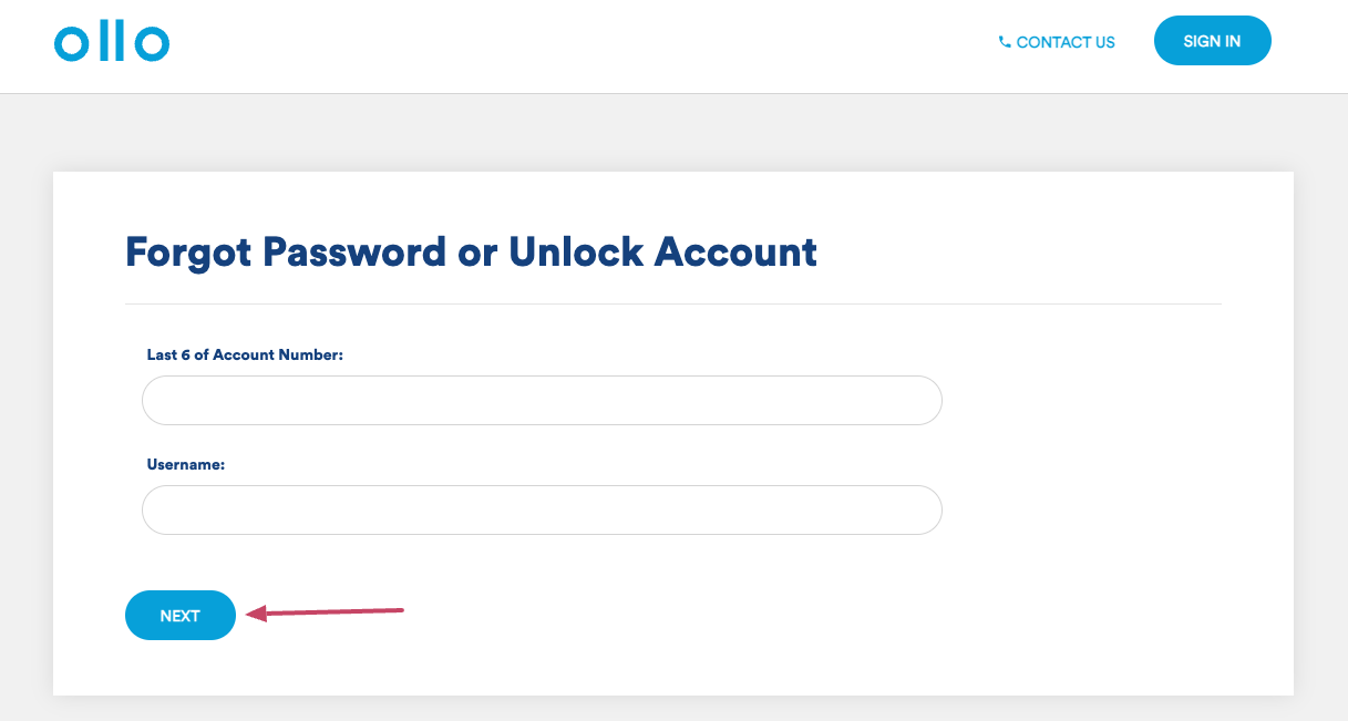 forgot password for Ollo Credit Card
