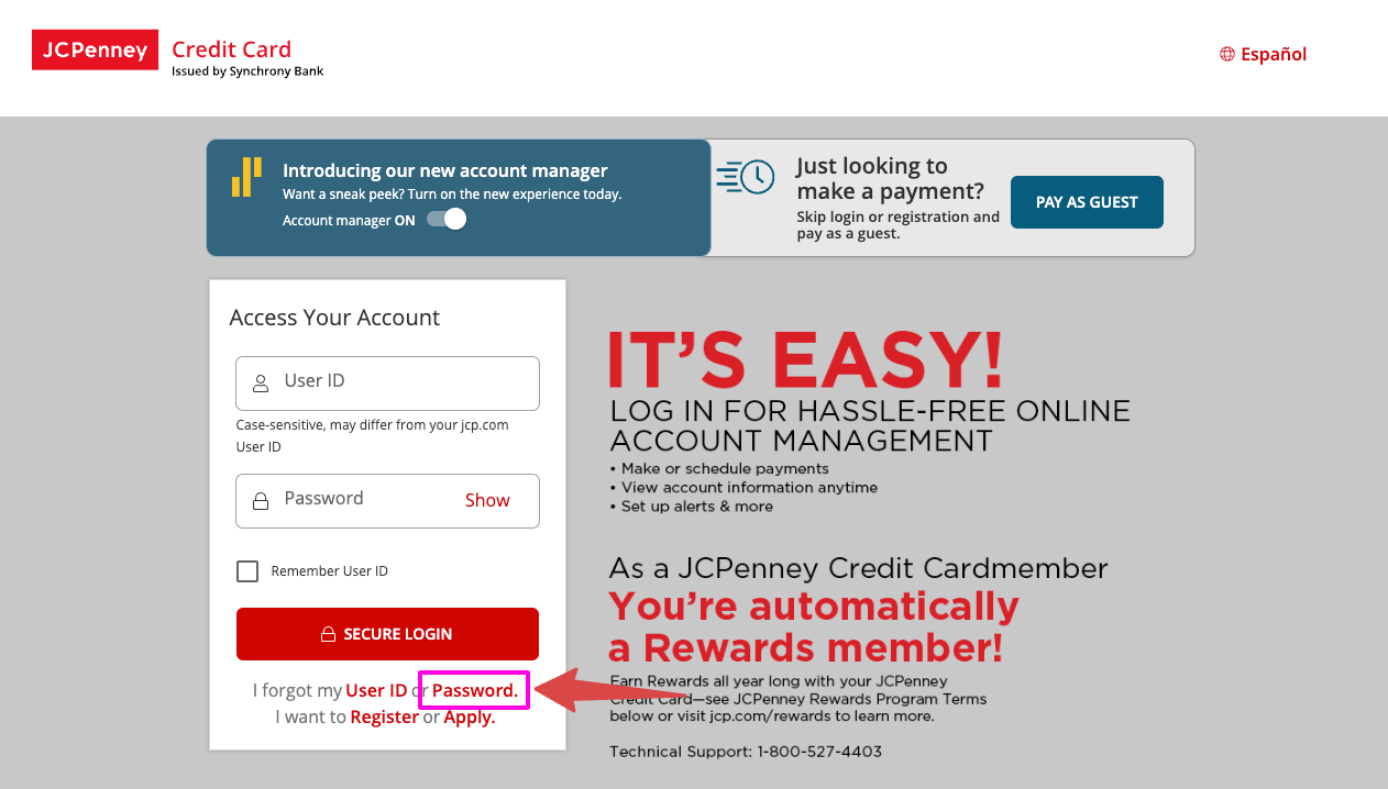 jcpenney card forgot password page