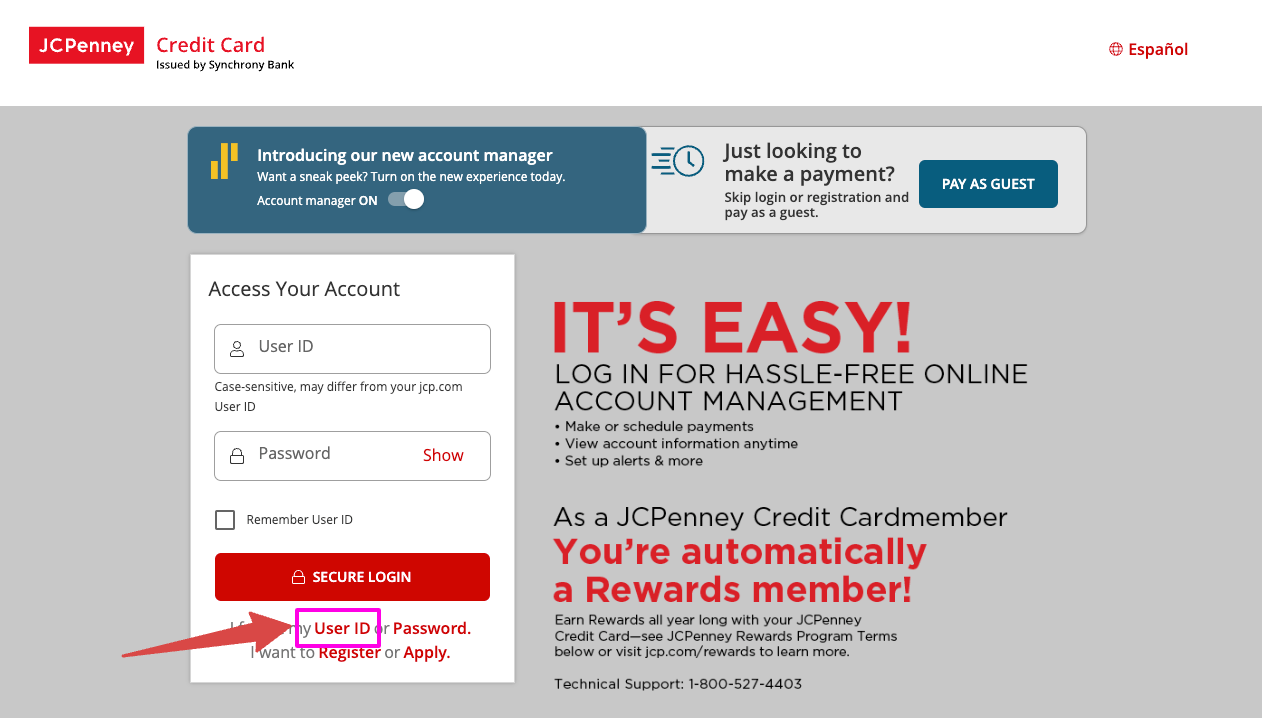 jcpenney credit card forgot userid