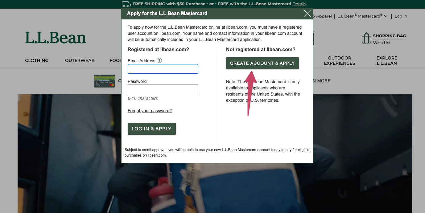 llbean master card create account and apply link