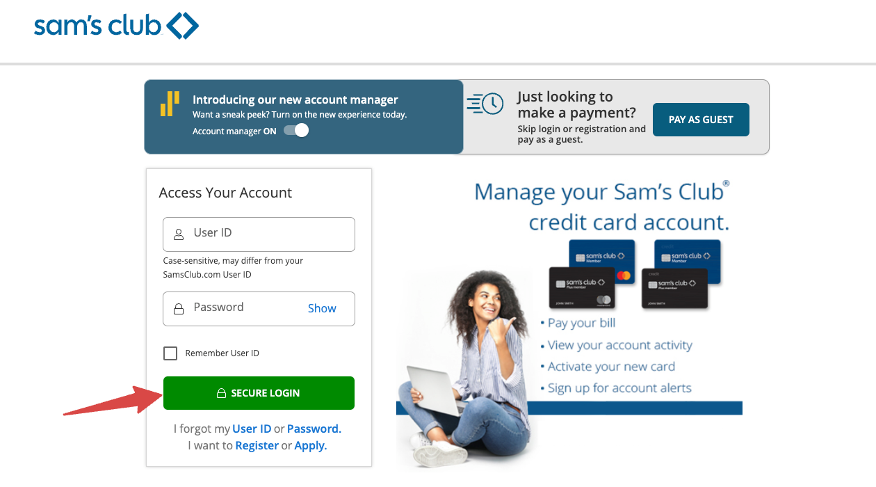 sams club credit card login